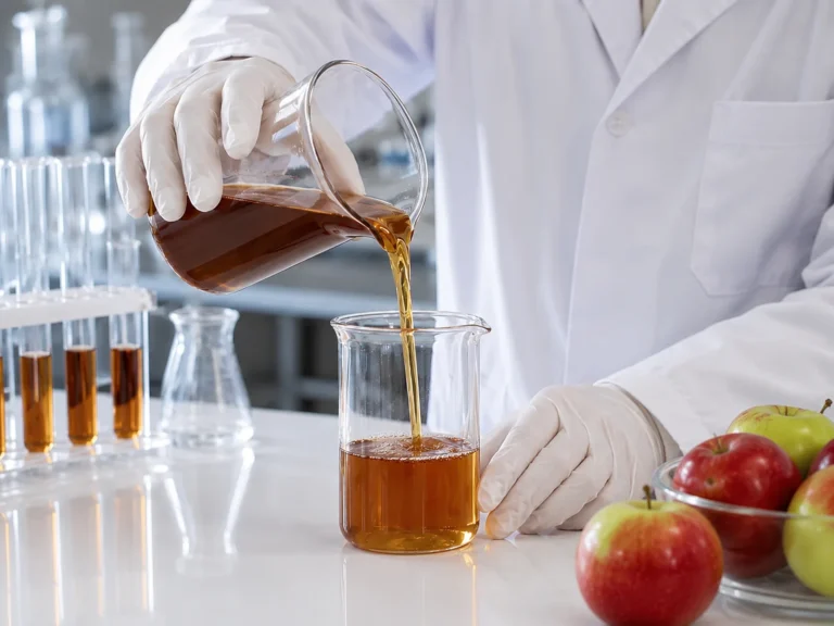 Laboratory quality testing of apple juice concentrate in a food processing facility