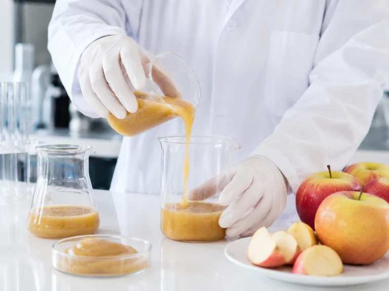 Laboratory quality control testing of industrial apple puree with fresh apples