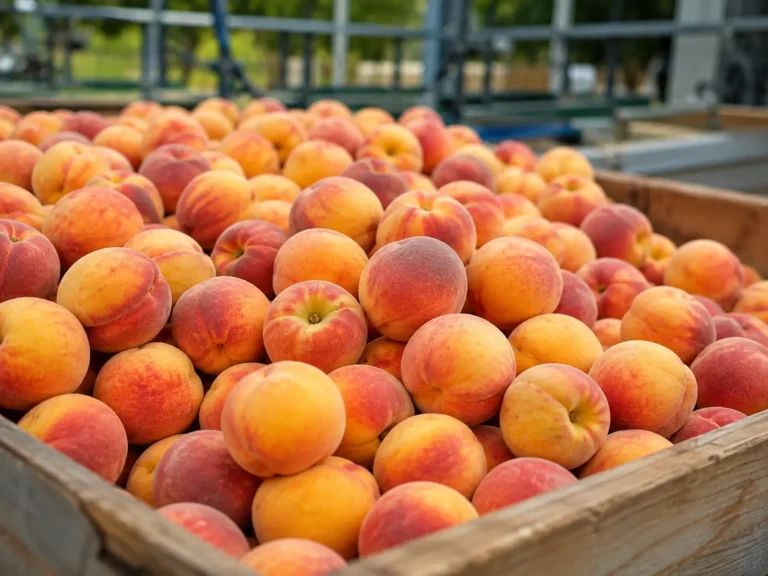 Freshly harvested ripe peaches collected as raw material for peach concentrate processing